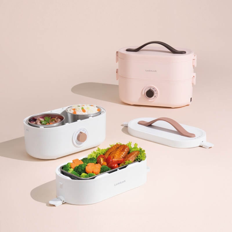 Hộp Cơm Điện - LocknLock Portable Heating Lunch Box 220V, 50Hz, 270W, 1.3L - 2 M&agrave;u (Hồng, Trắng) - EJR211 image number null